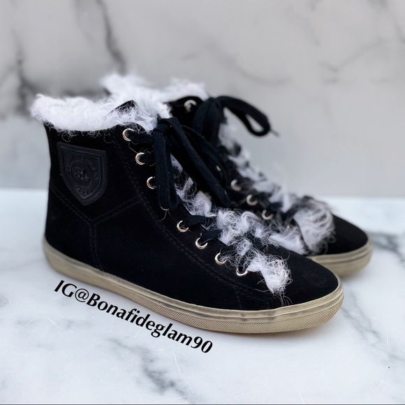 Saint Laurent Rivington logo black suede and fur high-top sneaker IT 37.5 US 7.5 - Picture 13 of 16